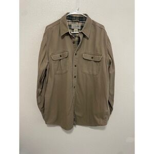 LL Bean VTG Flannel Lined Twill Shirt Mens XL Tan Good Heavy Cotton Workwear